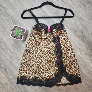La Senza Leopard & Lace Satin Chemise Sz S